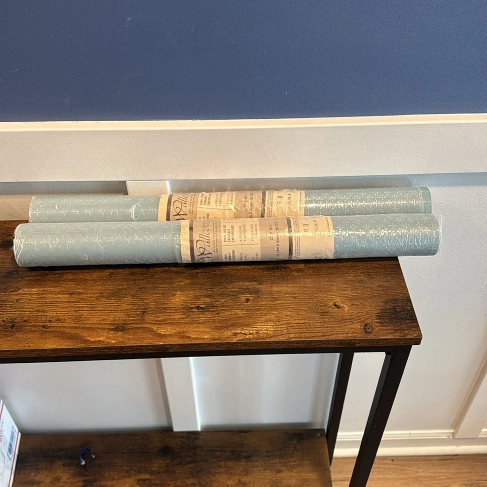 Vintage blue wall covering silver accents RQ 7185 Run #1 Lot 3 size 33 x 20.5”